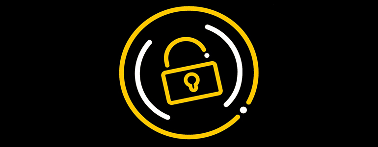 an illustration of a lock in yellow and white on a black background