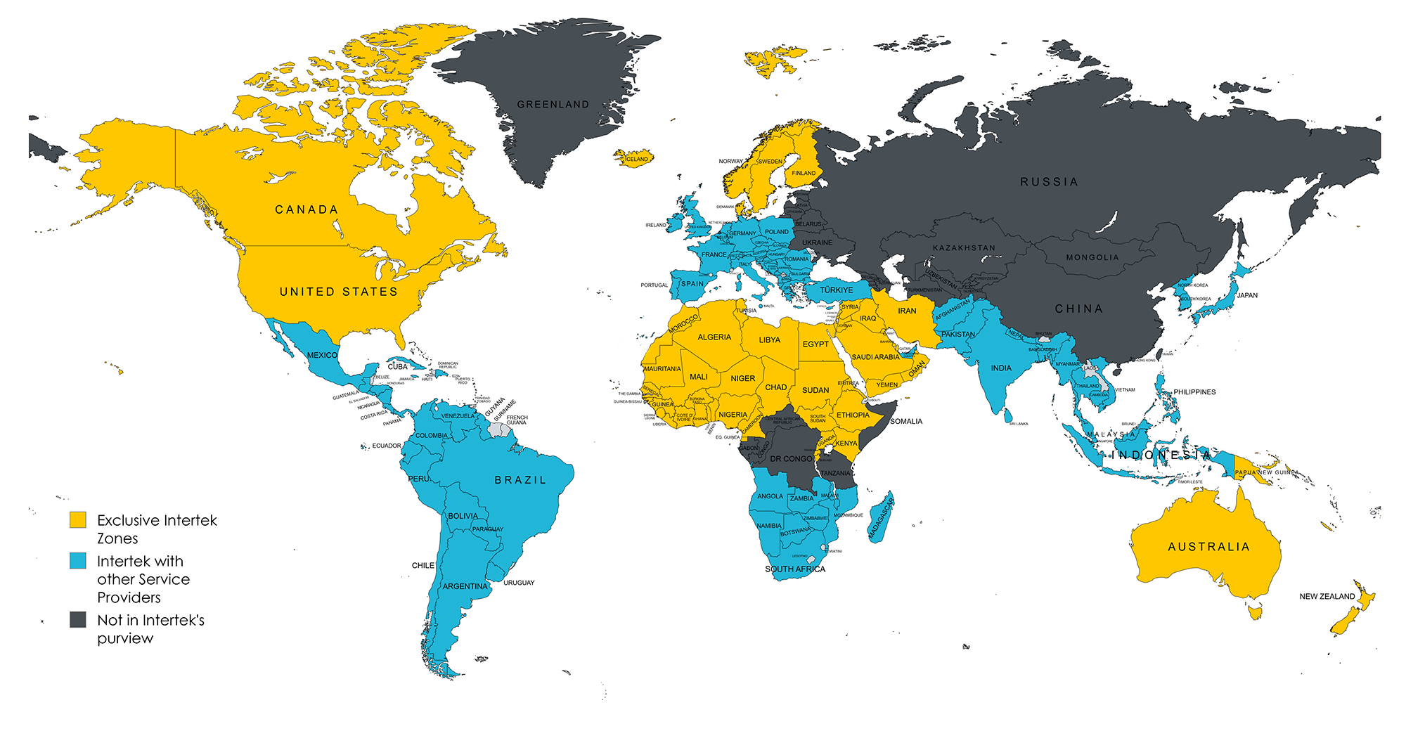 World map showing Intertek zones of responsibility